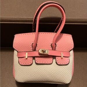 👜 Handmade Mini Pink Beige Faux Leather Birkin AirPods Tote Bag Charm Miniature
